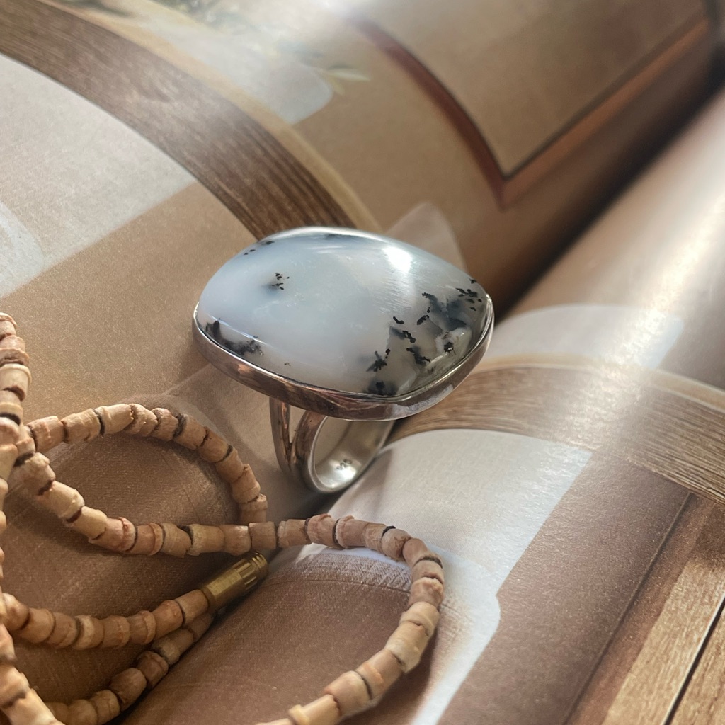 925 Sterling Silver Stunning Natural Dendritic Opal Ring!! “Boho”Adjustable Size